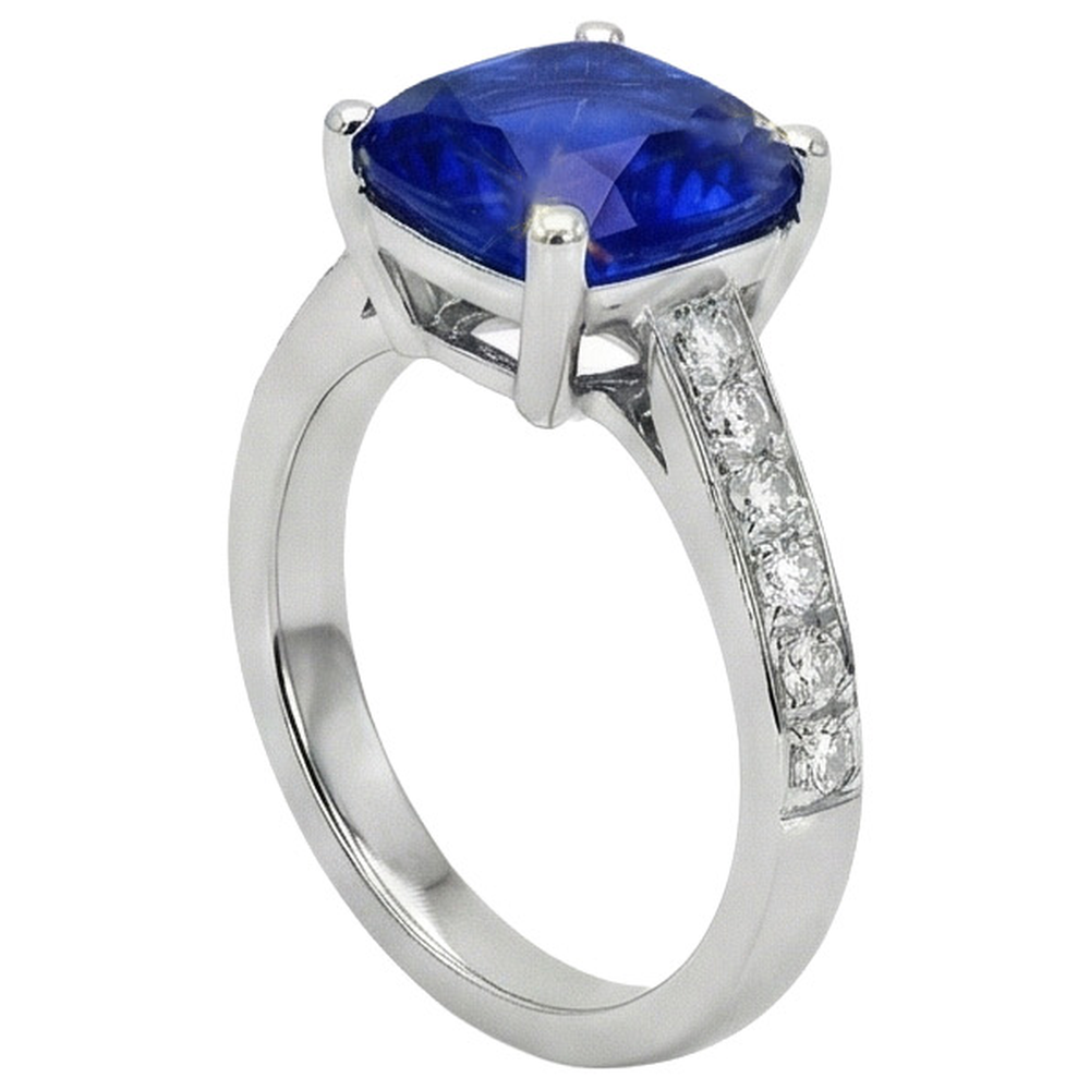 Cuscino per anello in oro bianco con diamante Zaffiro di Ceylon accentato 6 carati