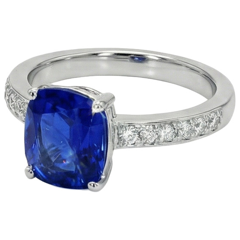 Cuscino per anello in oro bianco con diamante Zaffiro di Ceylon accentato 6 carati