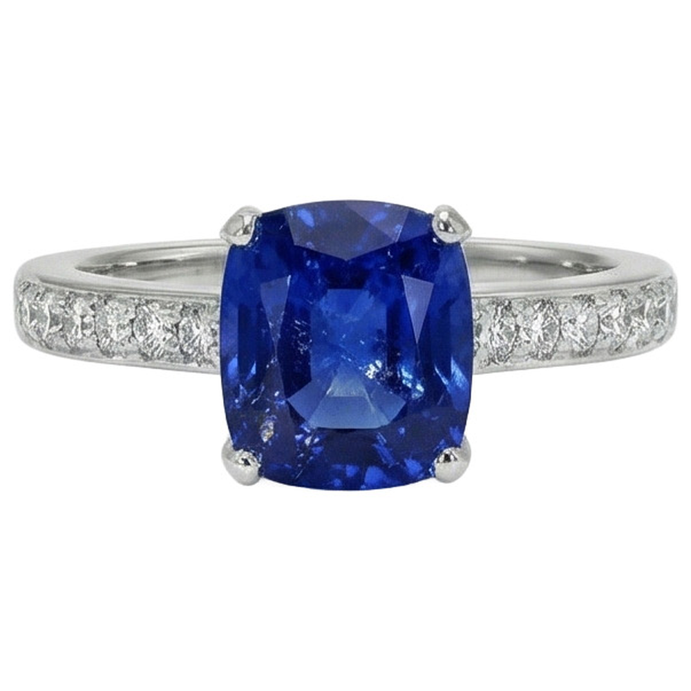 Cuscino per anello in oro bianco con diamante Zaffiro di Ceylon accentato 6 carati