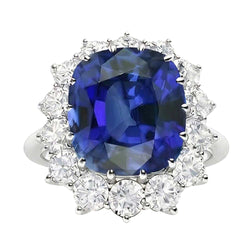 Cuscino per fede nuziale Halo Zaffiro blu 6 carati con diamanti stile fiore
