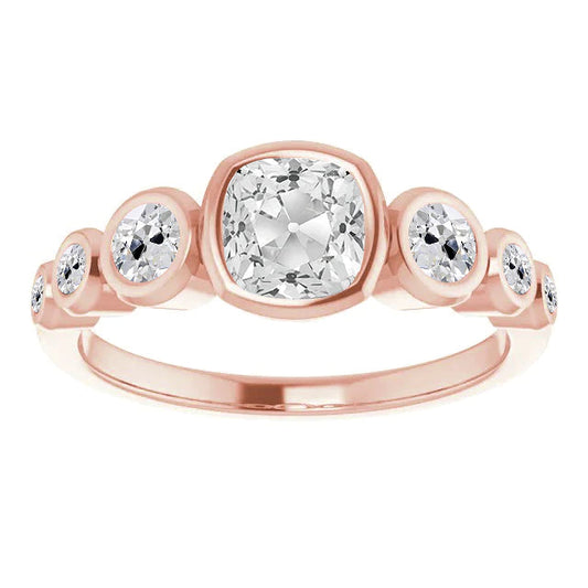 Cuscino A Fascia Half Eternity Con Genuino Diamante A Taglio Vecchio, Anello A Bolle Da 5,50 Carati