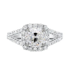 Cuscino Anello Con Vero Diamante A Taglio Antico Con Gambo Diviso 2.75 Carati