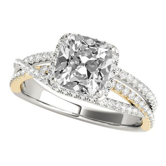 Cuscino Anello Halo Con Genuino Diamante Taglio Vecchio Con Gambo Diviso Triplo 9.50 Carati