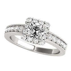 Cuscino Con Anello Aureola Con Naturale Diamante Taglio Antico Con Accenti 4,75 Carati Milgrain