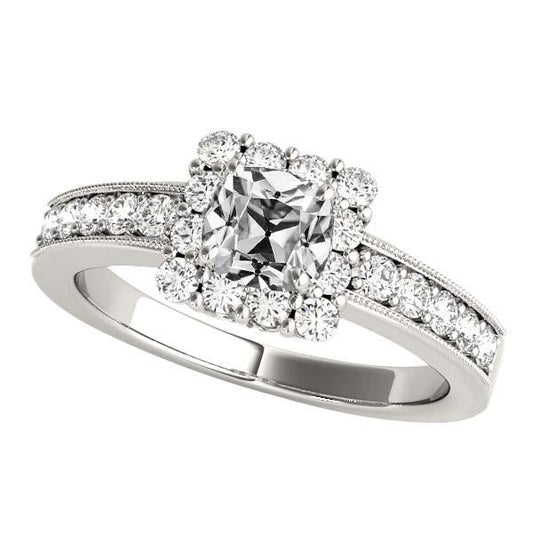 Cuscino Con Anello Aureola Con Naturale Diamante Taglio Antico Con Accenti 4,75 Carati Milgrain