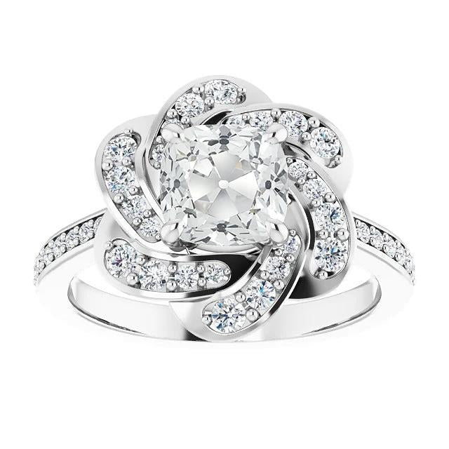 Cuscino Con Anello Di Aureola Con Naturale Diamante Taglio Antico Stile Ritorto 8,25 Carati