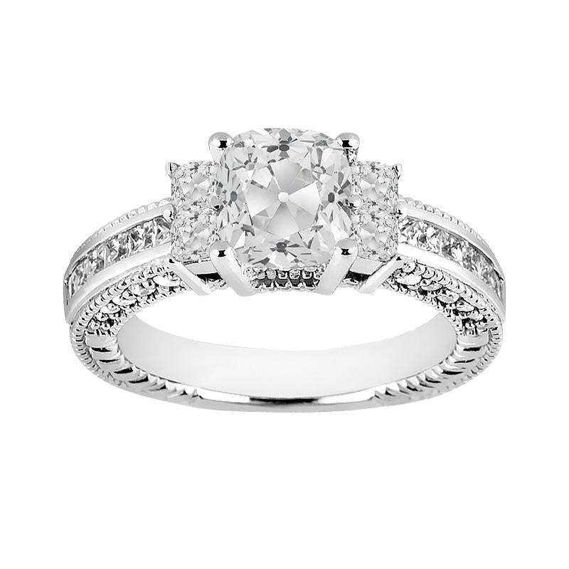Cuscino Fidanzamento Vecchio Minatore Genuino Diamante Ring Channel Set 5,50 Carati