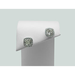 Cuscino Halo E Orecchino A Bottone Con Naturale Diamante Taglio Rotondo, Oro Bianco 2,32 Carati 14K