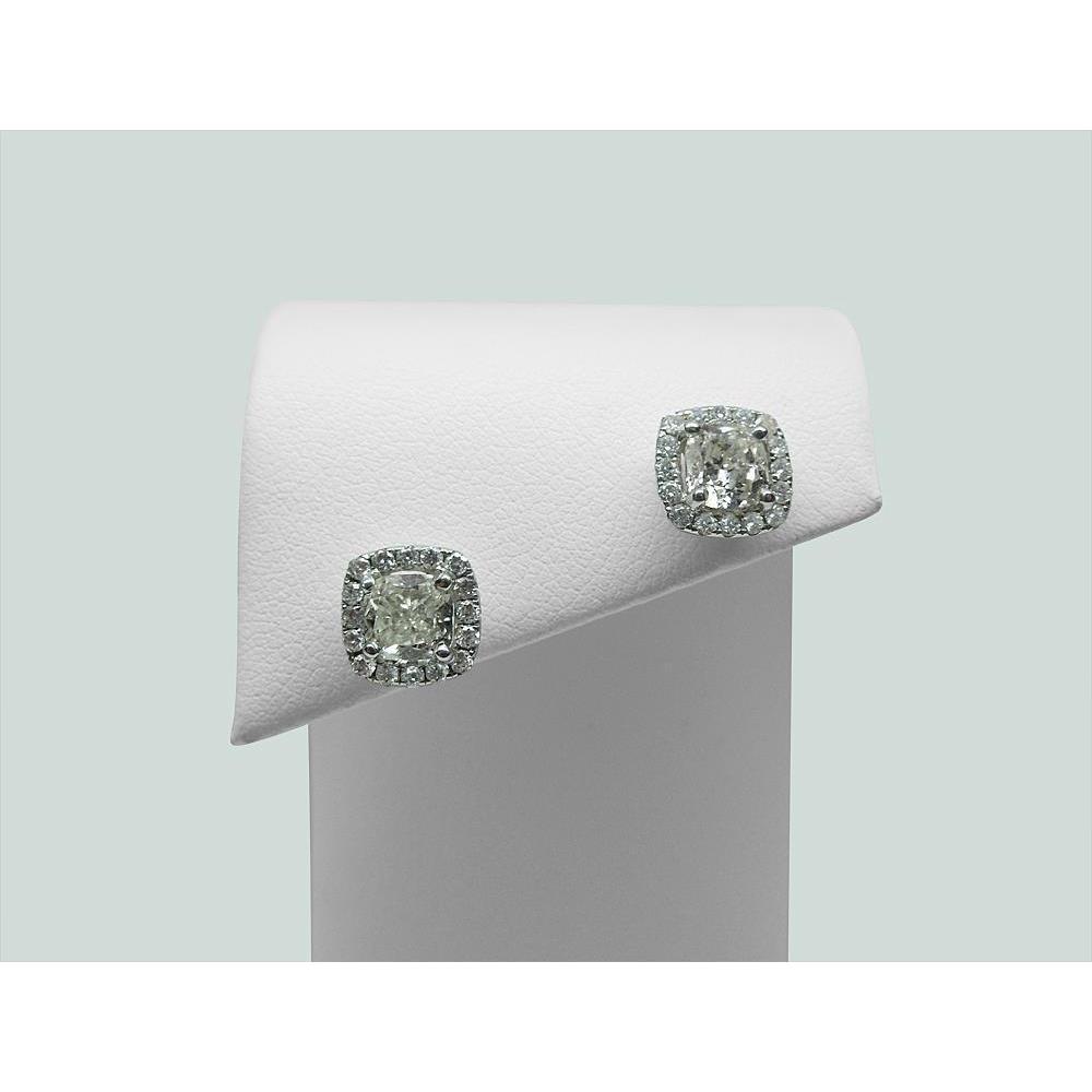 Cuscino Halo E Orecchino A Bottone Con Naturale Diamante Taglio Rotondo, Oro Bianco 2,32 Carati 14K