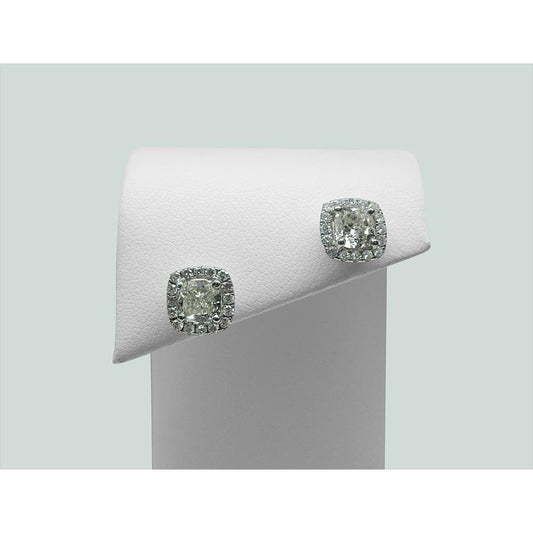 Cuscino Halo E Orecchino A Bottone Con Naturale Diamante Taglio Rotondo, Oro Bianco 2,32 Carati 14K