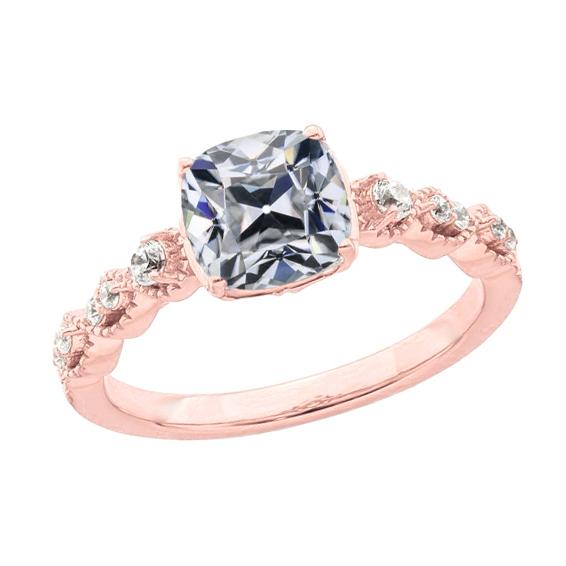 Cuscino Old Mine Cut Naturale Diamante Ring Oro Rosa 4,75 Carati Gioielli