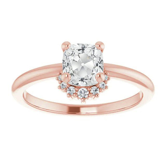 Cuscino Old Mine Cut Naturale Diamante Ring Prong Set Di Gioielli In Oro Rosa 4 Carati