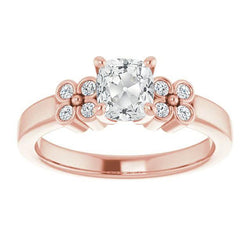 Cuscino Old Mine Cut Vero Diamante Fede Nuziale Stile Fiore 4 Carati