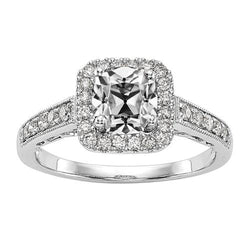 Cuscino Per Anello Halo In Stile Antico Vero Diamante A Taglio Antico 4,50 Carati Milgrain