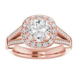 Cuscino Per Anello Halo Set Di 8 Punte Con Vero Diamante A Taglio Antico 7,75 Carati Con Gambo Diviso