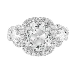 Cuscino Per Anello Rotondo A Forma Di 3 Pietre Stile Vecchia Miniera Vero Diamanti Tagliati 5 Carati