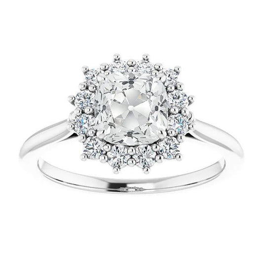 Cuscino Per Fede Nuziale Halo Old Mine Cut Naturale Diamante Flower Style 7 Carati