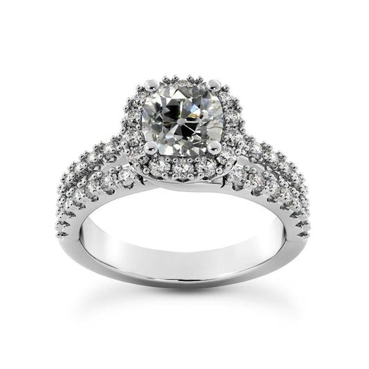 Cuscino Per Fede Nuziale Halo Vecchio Minatore Vero Diamantes Gambo Diviso 4,75 Carati