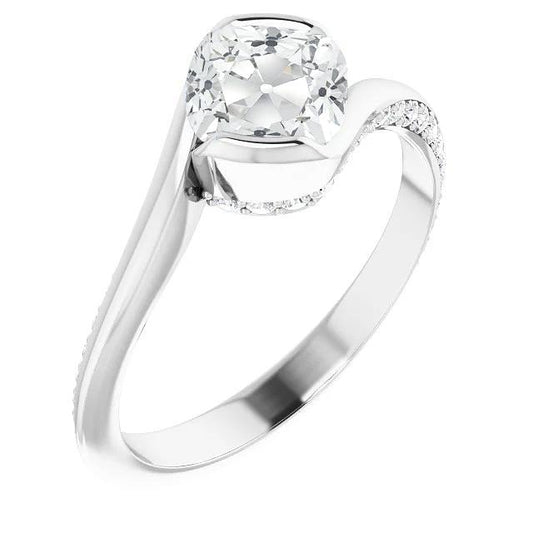 Cuscino Per Fedi Nuziali Old Mine Cut Naturale Diamante Tension Style 4 Carati