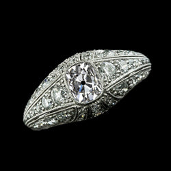 Cuscino Stile Vintage Vecchio Minatore Anello Con Genuino Diamante 4.15 Carati Milgrain Shank