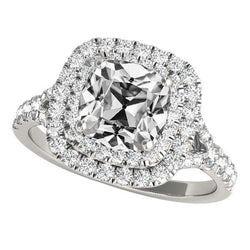 Cuscino Vecchio Minatore Genuino Diamante Double Halo Ring Gambo Diviso 9,50 Carati