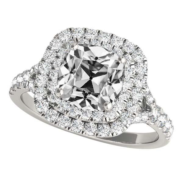 Cuscino Vecchio Minatore Genuino Diamante Double Halo Ring Gambo Diviso 9,50 Carati