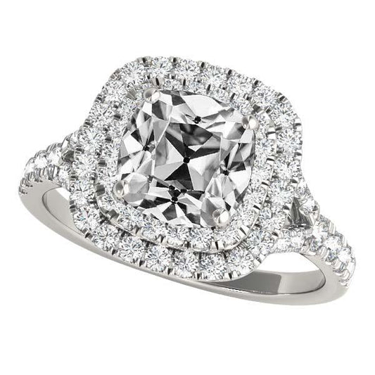 Cuscino Vecchio Minatore Genuino Diamante Double Halo Ring Gambo Diviso 9,50 Carati