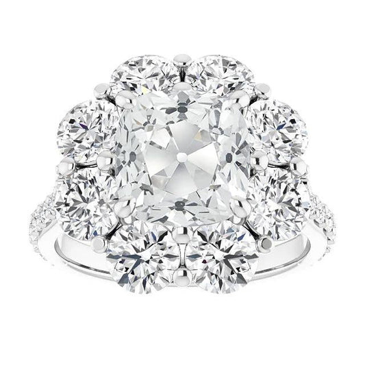 Cuscino Vecchio Minatore Genuino Diamante Halo Ring Flower Style 19,50 Carati