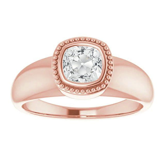 Cuscino Vecchio Minatore Naturale Diamante Solitaire Ring Bezel Beaded Style 2 Carati
