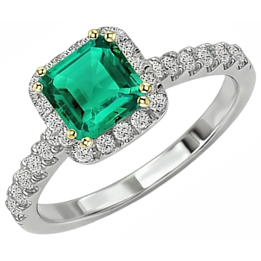 Anello con Pietra Preziosa Oro 14 Carati Bicolore con Smeraldo – vista laterale