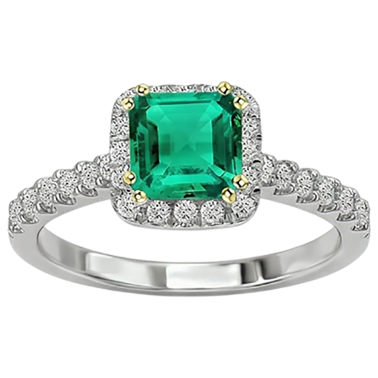 Anello con Pietra Preziosa Oro 14 Carati Bicolore con Smeraldo – vista frontale