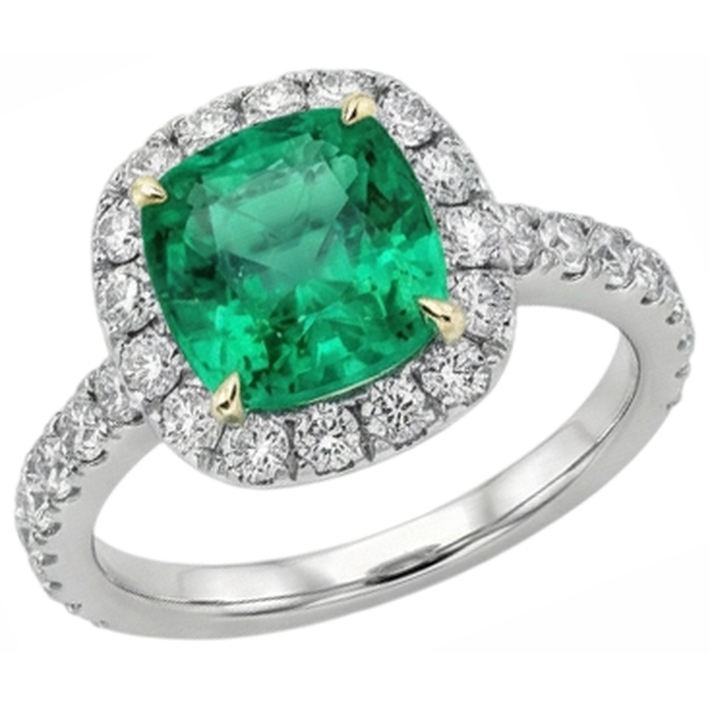 Smeraldo Colombiano Anello con Gemma 3,50-carati Oro Due Toni 14K – vista frontale