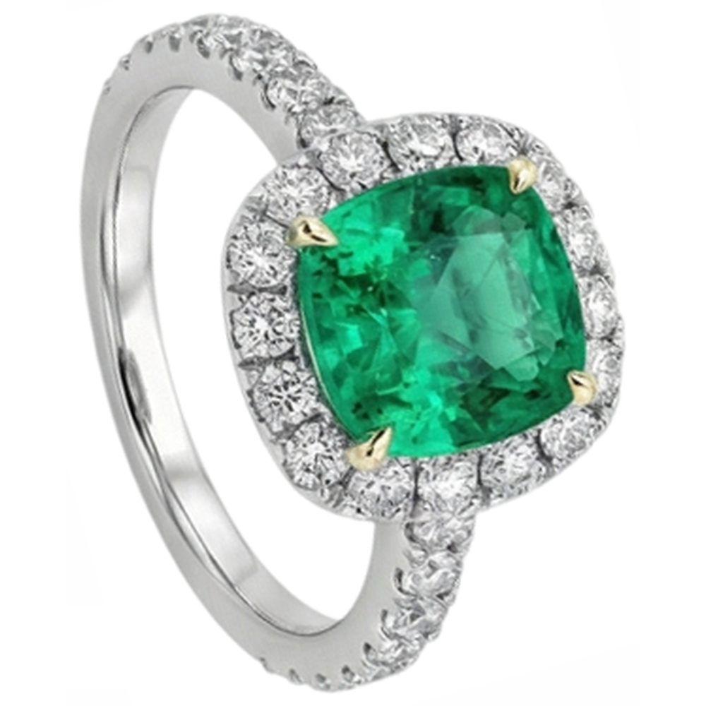 Cuscino Smeraldo Colombiano anello in Oro Due Toni 14K – vista angolare