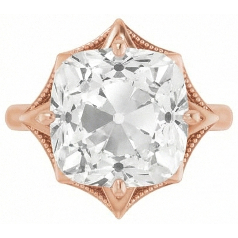 Brillante Taglio Cushion Anello Solitario in Oro Rosa 14K – vista laterale