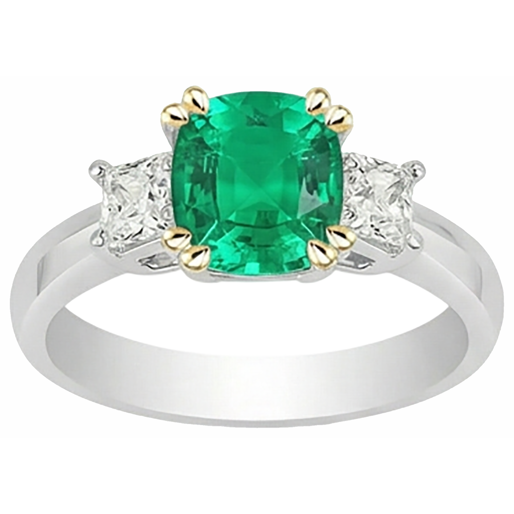 Smeraldo Fine Anello Pietra Colorata 3,50 carati Oro Due Toni 14K – vista frontale