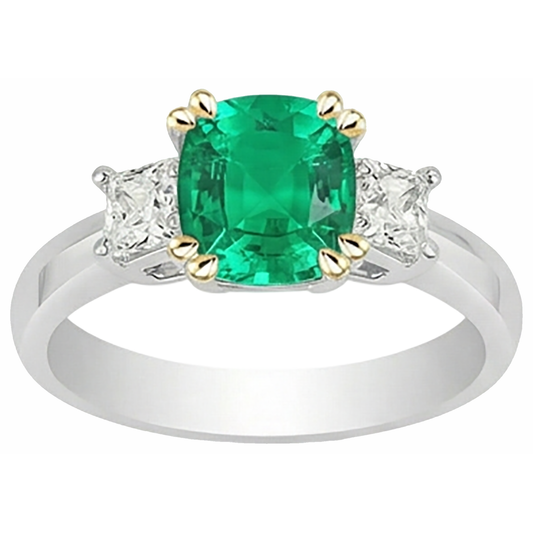 Smeraldo Fine Anello Pietra Colorata 3,50 carati Oro Due Toni 14K – vista frontale