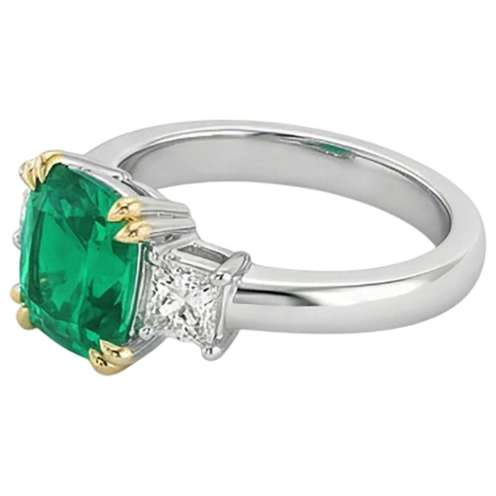Anello Pietra Colorata Oro Due Toni 14K con Smeraldo Fine – vista profilo