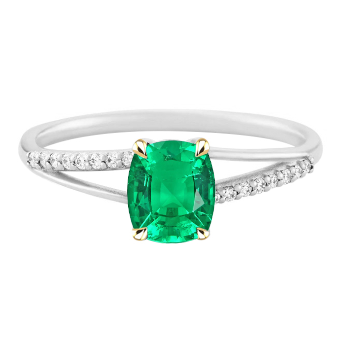 Anello con Pietra Preziosa Oro 14 Carati Bicolore con Smeraldo – vista principale