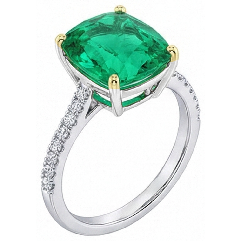 Smeraldo Colombiano Anello con Pietra Preziosa 3,50 carati Oro Due Toni 14K – vista frontale