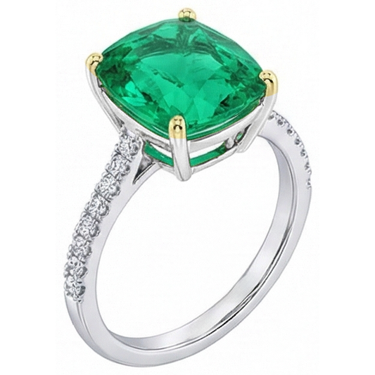 Smeraldo Colombiano Anello con Pietra Preziosa 3,50 carati Oro Due Toni 14K – vista frontale