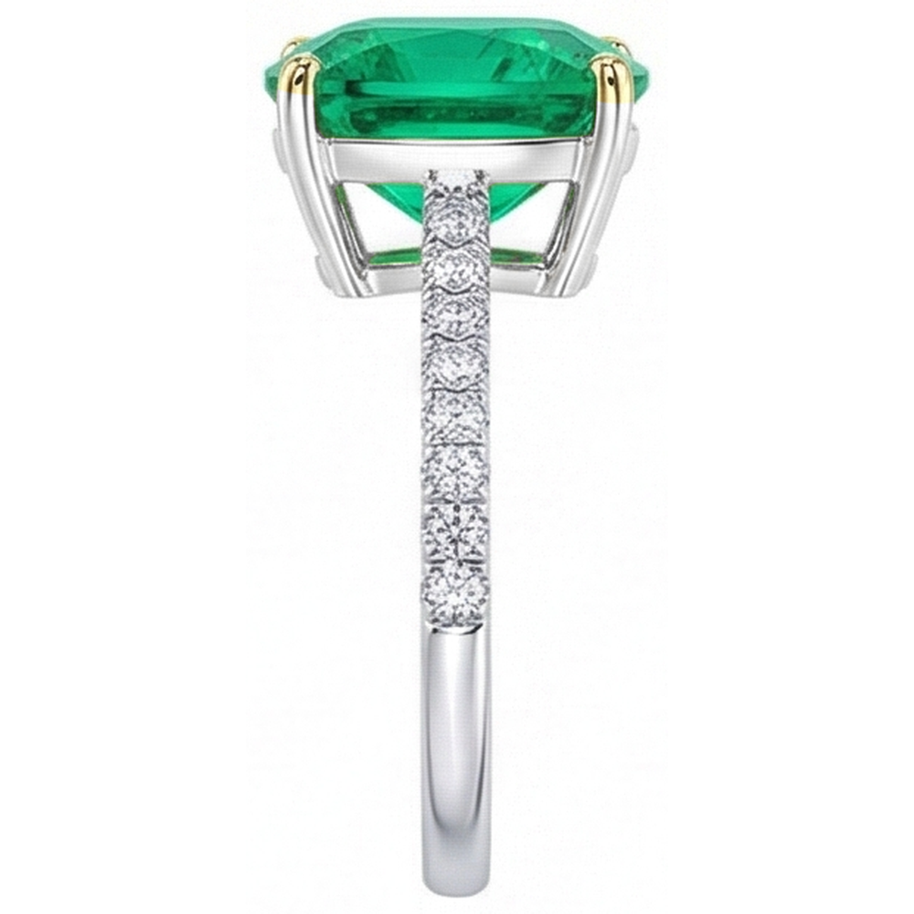 Smeraldo Colombiano Anello con Pietra Preziosa 3,50 carati Oro Due Toni 14K – vista profilo