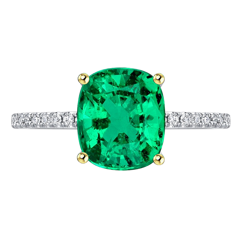 Smeraldo Colombiano Anello con Pietra Preziosa 3,50-carati Oro Due Toni 14K – vista principale