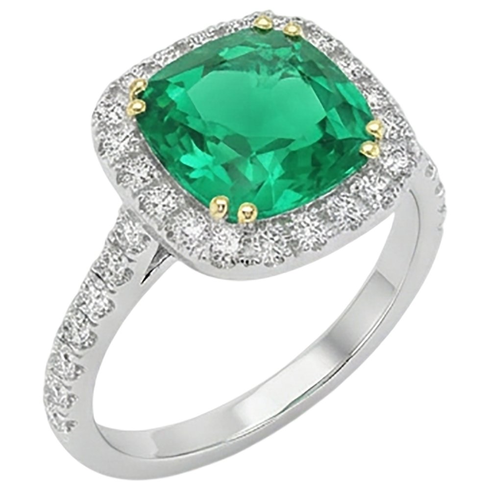 Smeraldo Fine Anello Pietra Colorata 2,50 carati Oro Due Toni 14K – vista laterale
