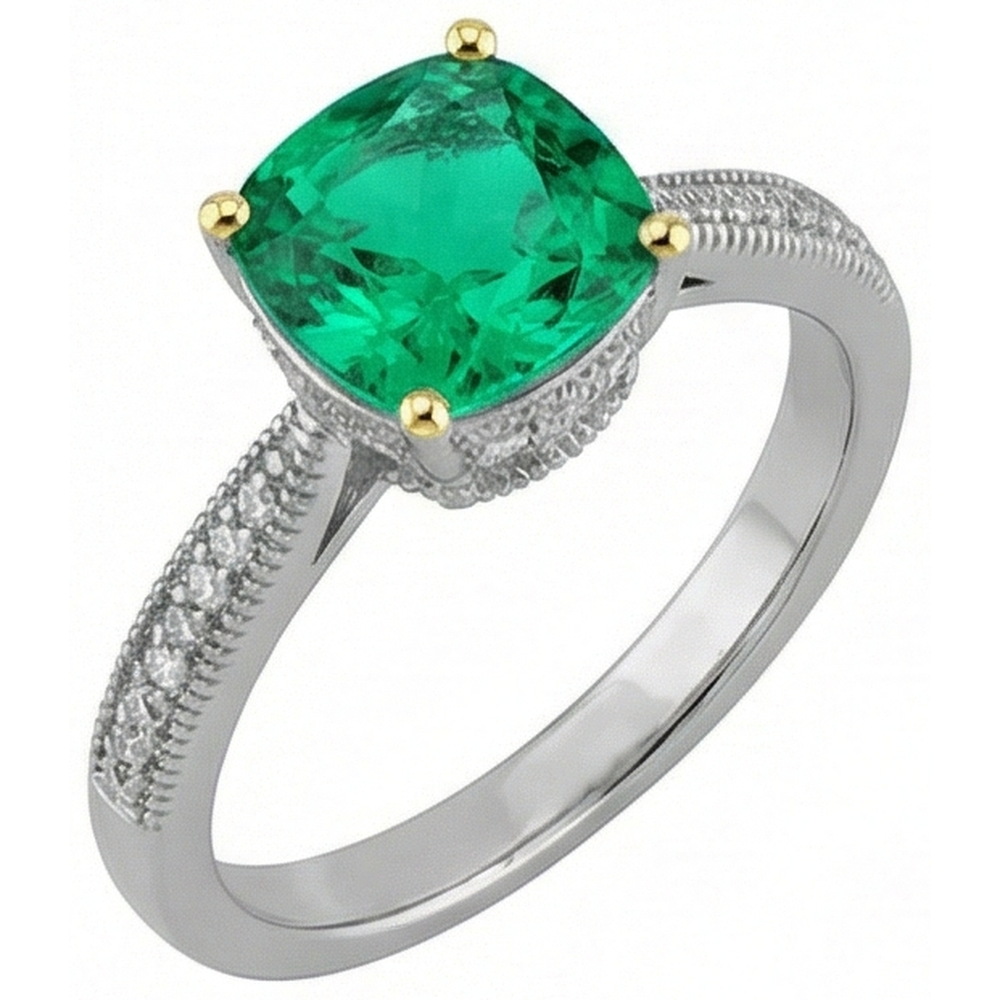 Anello con Pietra Preziosa Oro Bicolore 14K con Smeraldo – vista laterale