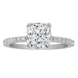 Cushion Cut Pave Set 3.51 Carat Naturale Diamond Solitaire Ring With Accents