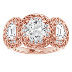 Diamante Taglio Old Mine Anello Halo 5 carati in Oro Rosa 14K