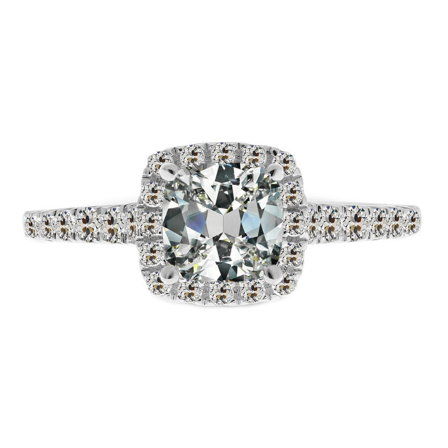 Brillante Cuscino Anello Halo in Oro 14 Carati Bianco – vista principale
