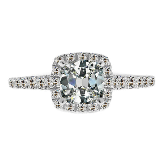 Brillante Cuscino Anello Halo in Oro 14 Carati Bianco – vista principale