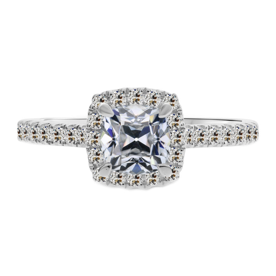 Brillante Cuscino Anello di Fidanzamento Halo in Oro Bianco 14K – vista principale