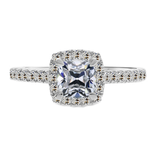 Brillante Cuscino Anello di Fidanzamento Halo in Oro Bianco 14K – vista principale